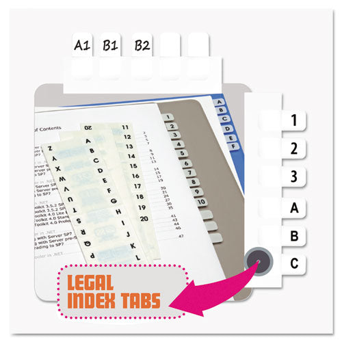Image of Redi-Tag® B31005 Legal Index Tabs, Preprinted Alpha: A to Z, 1/12-Cut, White, 0.44" Wide, 104/Pack
