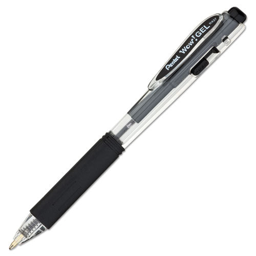 Image of Pentel® K437ASW2 WOW! Gel Pen, Retractable, Medium 0.7 mm, Black Ink, Clear/Black Barrel, 24/Pack