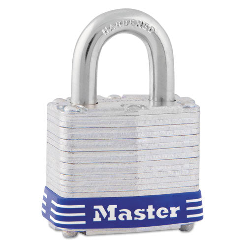 Image of Master Lock® 3D Four-Pin Tumbler Lock, Laminated Steel Body, 1.56" Wide, Silver/Blue, 2 Keys