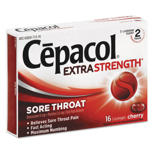 Image of CepacolÂ® Extra Strength Sore Throat Lozenge, Cherry, 16/Box, 24 Boxes/Carton