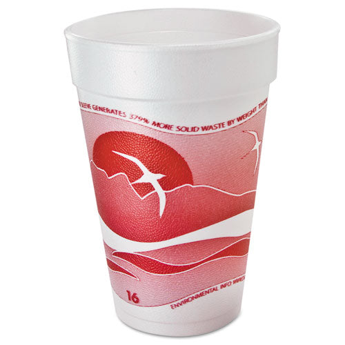 Image of Dart® 16J16H Horizon Hot/Cold Foam Drinking Cups, 16 oz, White/Cranberry, 25/Bag, 40 Bags/Carton