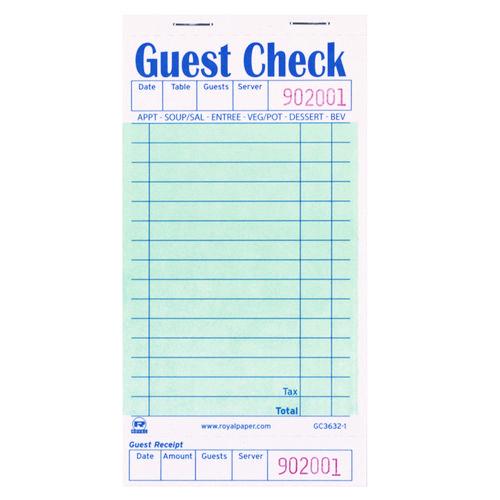 Image of AmerCareRoyal® GC3632-1 Guest Check Pad with Ruled Back, 15 Lines, One-Part (No Copies), 3.5 x 6.7, 50 Forms/Pad, 50 Pads/Carton