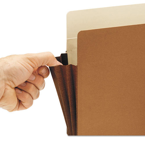 Image of Smead Redrope Drop-Front End Tab File Pockets, Fully Lined 6.5" High Gussets, 5.25" Expansion, Legal Size, Redrope/Brown, 10/Box