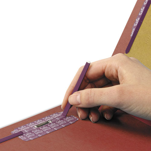 Image of Smead End Tab Pressboard Classification Folders, Six SafeSHIELD Fasteners, 2" Expansion, 2 Dividers, Letter Size, Red, 10/Box