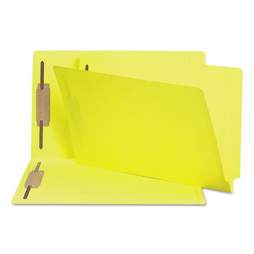 Image of Smead 28940 Heavyweight Colored End Tab Fastener Folders, Straight Tab, Expands 0.75", 2 Fasteners, Legal Size, Yellow, 50/Box
