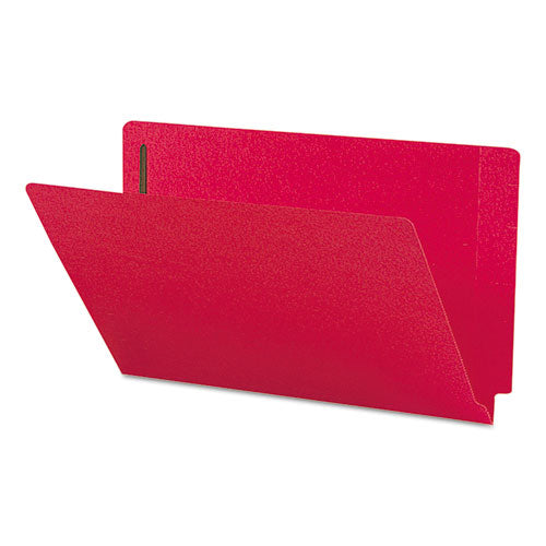 Image of Smead 28740 Heavyweight Colored End Tab Fastener Folders, Straight Tab, Expands 0.75", 2 Fasteners, Legal Size, Red, 50/Box