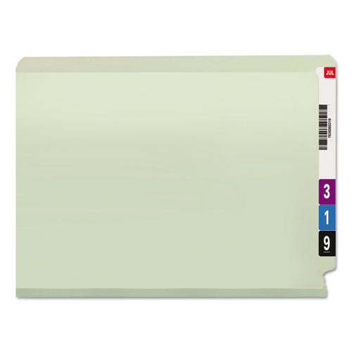 Image of Smead End Tab Pressboard Classification Folders, Two SafeSHIELD Coated Fasteners, 3" Expansion, Letter Size, Gray-Green, 25/Box