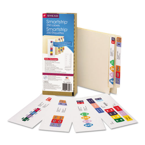 Image of Smead 66006 Color-Coded Smartstrip Refill Label Forms, Inkjet Printer, Assorted, 1.5 X 7.5, White, 250/pack