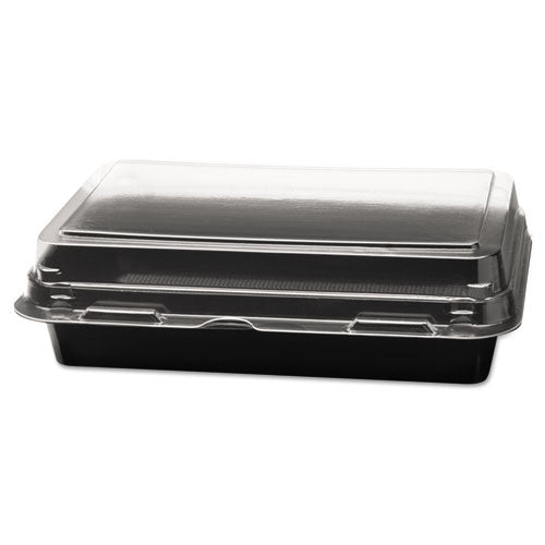 Image of SOLO® 846612-PS94 Creative Carryouts Hinged Plastic Hot Deli Boxes, 24 Oz, 7.87 X 5.4 X 2.1, Black/clear, 200/carton