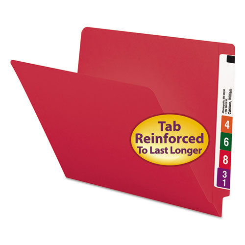 Image of Smead 25710 Shelf-Master Reinforced End Tab Colored Folders, Straight Tabs, Letter Size, 0.75" Expansion, Red, 100/Box