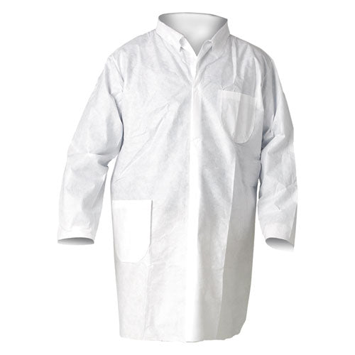 Image of KleenGuard KCC 10039 A20 Breathable Particle Protection Lab Coats, Snap Closure/open Wrists/pockets, X-Large, White, 25/carton