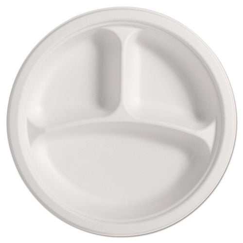 Image of Chinet® 25777 PaperPro Naturals Molded Fiber Dinnerware, Round Plates, 3-Compartment, 10.25" dia, Natural, 125/Pack, 4 Packs/Carton
