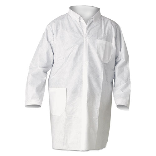 Image of KleenGuard KCC 10019 A20 Breathable Particle Protection Lab Coats, Snap Closure/open Wrists/pockets, Medium, White, 25/carton
