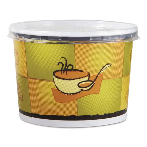 Image of Chinet® 70412 Streetside Squat Paper Food Container With Lid, Streetside Design, 12 Oz, 250/carton