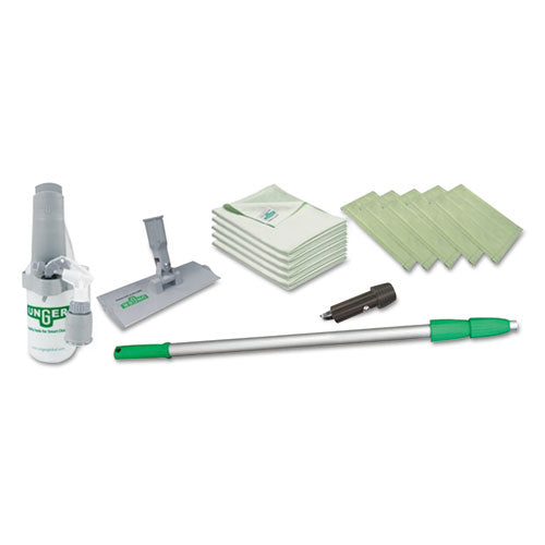 Image of Unger® CK053 SpeedClean Window Cleaning Kit, 6 ft to 6.6 ft, Extension Pole With 8" Pad Holder, Silver/Green