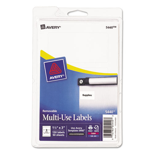 Image of Avery® 13943/5440 Removable Multi-Use Labels, Inkjet/laser Printers, 1.5 X 3, White, 3/sheet, 50 Sheets/pack, (5440)