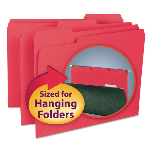 Image of Smead 10267 Interior File Folders, 1/3-Cut Tabs: Assorted, Letter Size, 0.75" Expansion, Red, 100/Box