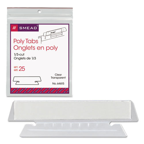 Image of Smead 64615 Poly Index Tabs and Inserts For Hanging File Folders, 1/3-Cut, White/Clear, 3.5" Wide, 25/Pack