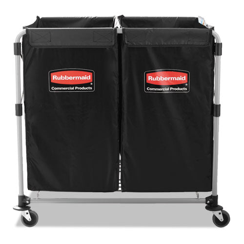 Image of Rubbermaid® Commercial 1881781 Two-Compartment Collapsible X-Cart, Synthetic Fabric, 2.49 cu ft Bins, 24.1" x 35.7" x 34", Black/Silver