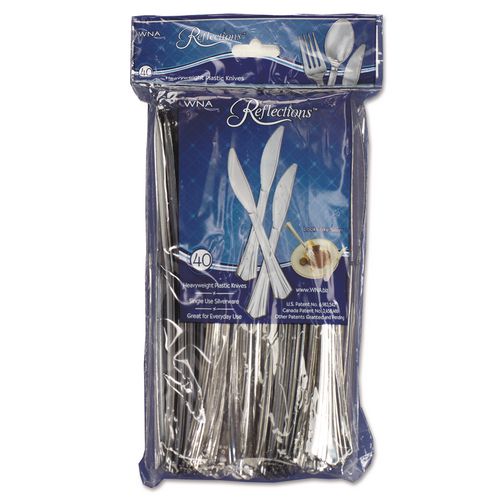 Image of WNA WNA REF320KN Reflections Heavyweight Plastic Utensils, Knife, Silver, 40/Pack, 8 Packs/Carton