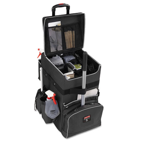 Image of Rubbermaid® Commercial 1902465 Executive Quick Clean Janitorial Cart, Synthetic Fabric, 16 Compartments, 14.25" x 16.5" x 25", Dark Gray
