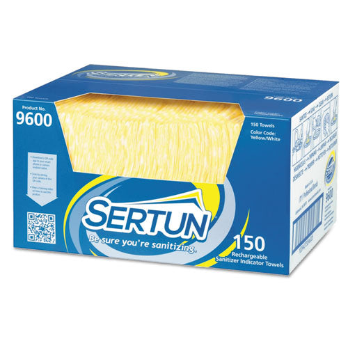 Image of Sertun 9600 Color-Changing Rechargeable Sanitizer Indicator Towels, 1-Ply, 13.5 x 18, Unscented, Yellow/White/Blue, 150/Carton