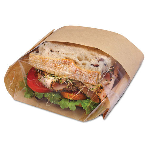 Image of Bagcraft 300094 Dubl View Sandwich Bags, 9.5" x 5.75" x 2.75", Natural Brown/Clear, 500/Carton