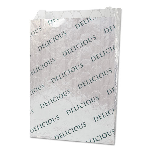 Image of Bagcraft 300519 Foil/Paper/Honeycomb Insulated Bag, Delicious Labeling, 8" x 2" x 6", White, 1,000/Carton