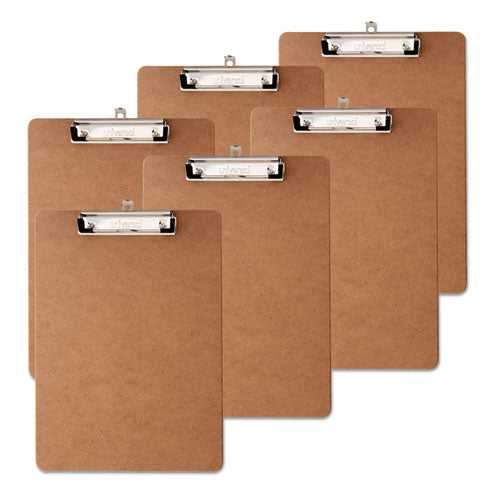 Image of Universal® UNV05562 Hardboard Clipboard with Low-Profile Clip, 0.5" Clip Capacity, Holds 8.5 x 11 Sheets, Brown, 6/Pack