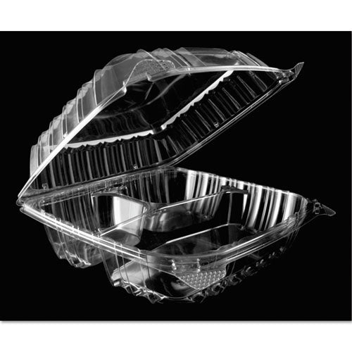 Image of Dart® C90PST3 ClearSeal Hinged-Lid Plastic Containers, 8.25 x 8.25 x 3, Clear, Plastic, 125/Pack, 2 Packs/Carton