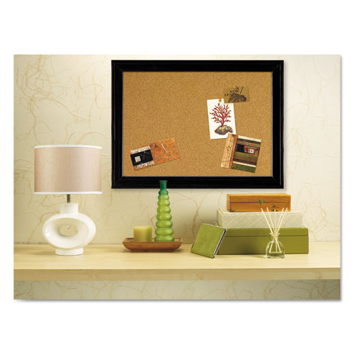 Image of QuartetÂ® Cork Bulletin Board with Black Frame, 17" x 11", Tan Surface, Black Fiberboard (MDF) Frame