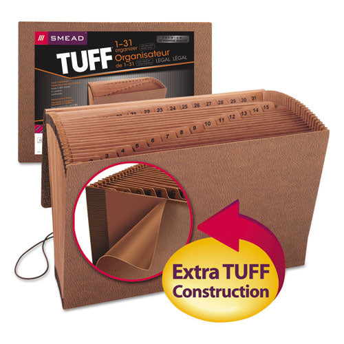 Image of Smead 70369 TUFF Expanding Wallet, 31 Sections, Elastic Cord Closure, 1/15-Cut Tabs, Legal Size, Redrope