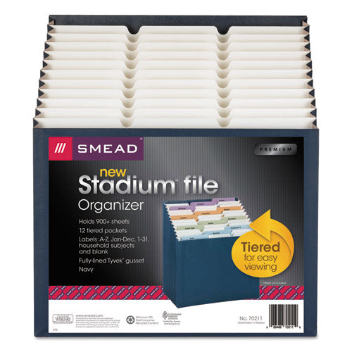 Image of Smead 70211 Stadium File, 12 Sections, 1/12-Cut Tabs, Letter Size, Navy