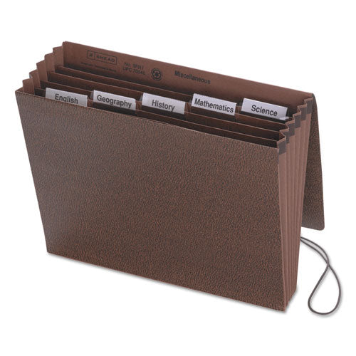 Image of Smead 70540 Six-Pocket Subject File with Insertable Tabs, 5.25" Expansion, 6 Sections, Elastic Cord, 1/5-Cut Tabs, Letter Size, Redrope