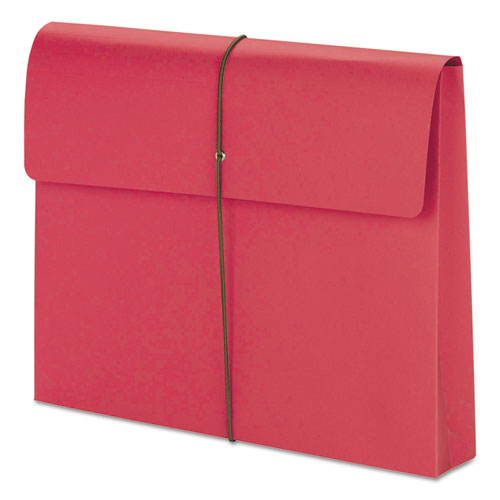 Image of Smead 77205 Expanding Wallet with Elastic Cord, 2" Expansion, 1 Section, Elastic Cord Closure, Letter Size, Red, 10/Box