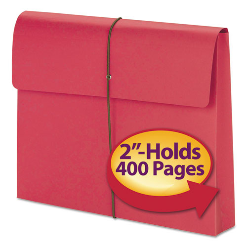 Image of Smead 77205 Expanding Wallet with Elastic Cord, 2" Expansion, 1 Section, Elastic Cord Closure, Letter Size, Red, 10/Box