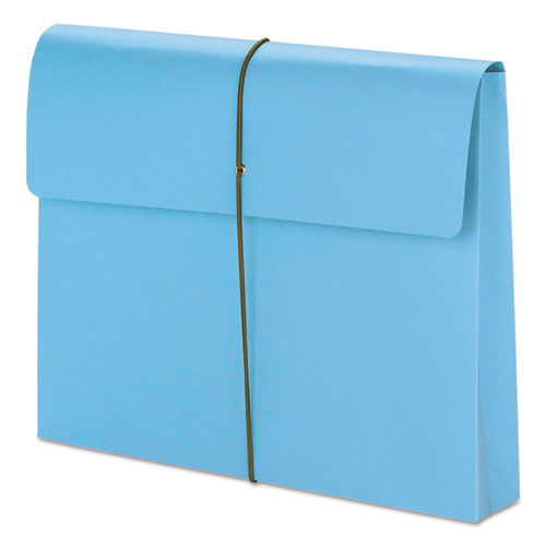 Image of Smead 77203 Expanding Wallet with Elastic Cord, 2" Expansion, 1 Section, Elastic Cord Closure, Letter Size, Blue, 10/Box