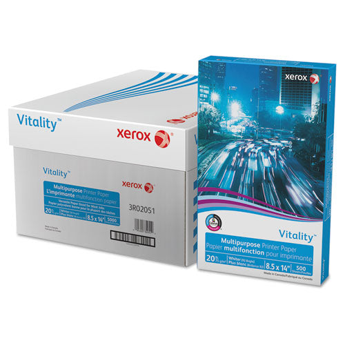 Image of Xerox® 3R02051CT Vitality Multipurpose Print Paper, 92 Bright, 20 lb Bond Weight, 8.5 x 14, White, 500 Sheets/Ream, 10 Reams/Carton