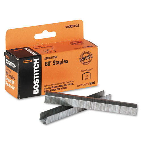Image of Bostitch® STCR211538 B8 Powercrown Premium Staples, 0.38" Leg, 0.5" Crown, Steel, 5,000/box