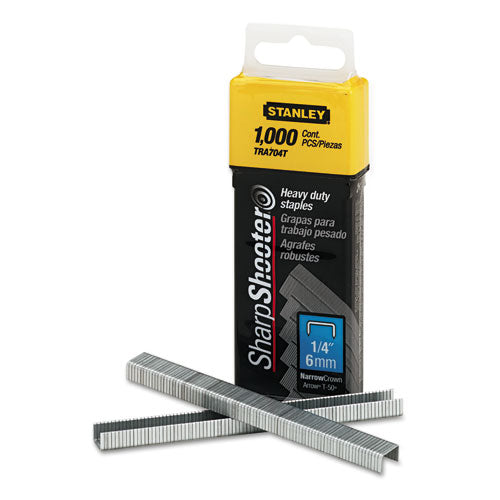 Image of Stanley® TRA704T Sharpshooter Heavy-Duty Tacker Staples, 0.25" Leg, 0.5" Crown, Steel, 1,000/box