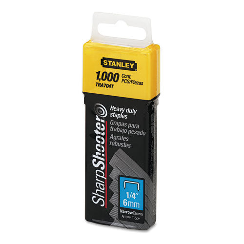 Image of Stanley® TRA704T Sharpshooter Heavy-Duty Tacker Staples, 0.25" Leg, 0.5" Crown, Steel, 1,000/box