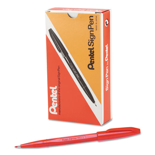 Image of Pentel Arts® S520B Sign Pen Fine Point Color Marker, Extra-Fine Bullet Tip, Red, Dozen