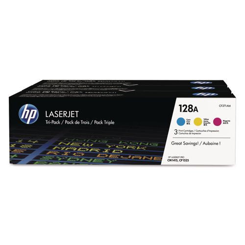 Image of HP CF371AM HP 128a, (cf371a-M) 3-Pack Cyan/magenta/yellow Original Laserjet Toner Cartridges