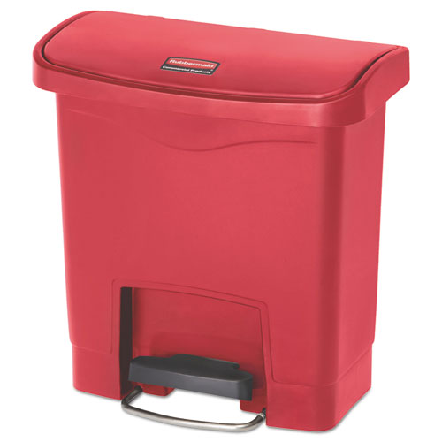 Image of Rubbermaid® Commercial 1883563 Slim Jim Streamline Resin Step-On Container, Front Step Style, 4 gal, Polyethylene, Red