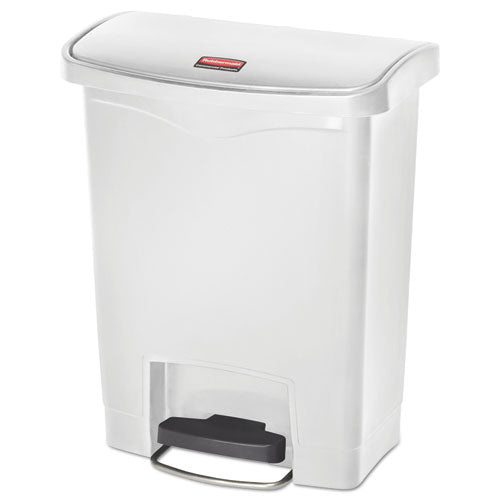 Image of Rubbermaid® Commercial 1883555 Slim Jim Streamline Resin Step-On Container, Front Step Style, 8 gal, Polyethylene, White