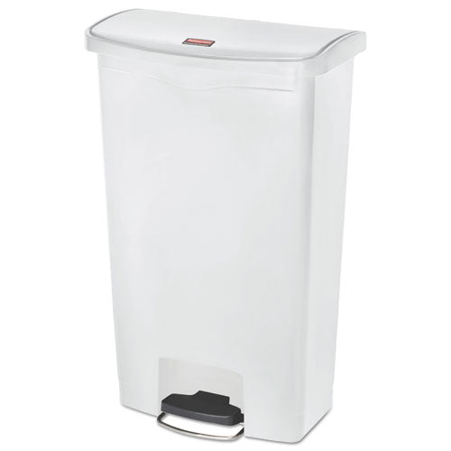Image of Rubbermaid® Commercial 1883559 Slim Jim Streamline Resin Step-On Container, Front Step Style, 18 gal, Polyethylene, White