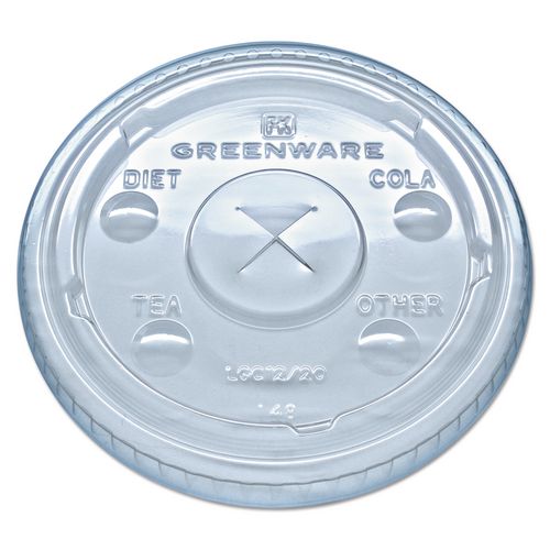 Image of Fabri-Kal® 000000000009509111 Greenware Cold Drink Lids, Fits 9 oz Old Fashioned Cups/12 oz Squat Cups/20 oz Cups, Plastic, Clear, 1,000/Carton