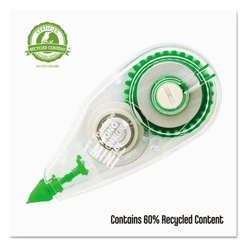Image of Tombow® 68722 MONO Mini Correction Tape Value Pack, Non-Refillable, 0.17" x 26.25 ft, White Tape, Clear/Green Dispenser, 10/Pack