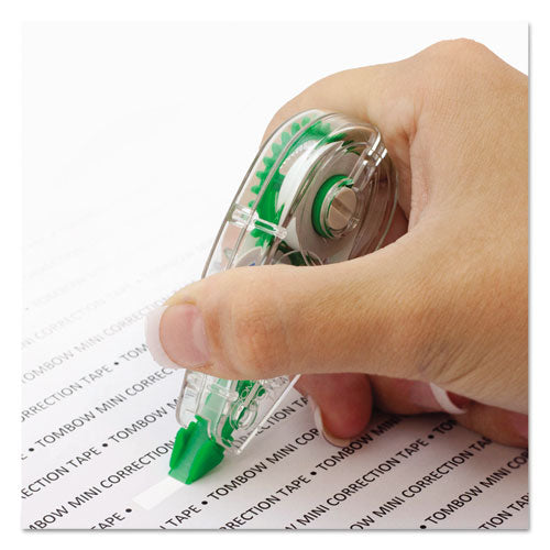 Image of Tombow® 68722 MONO Mini Correction Tape Value Pack, Non-Refillable, 0.17" x 26.25 ft, White Tape, Clear/Green Dispenser, 10/Pack