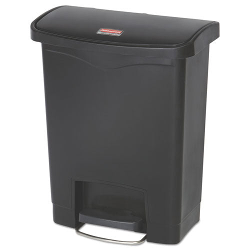Image of Rubbermaid® Commercial 1883609 Slim Jim Streamline Resin Step-On Container, Front Step Style, 8 gal, Polyethylene, Black